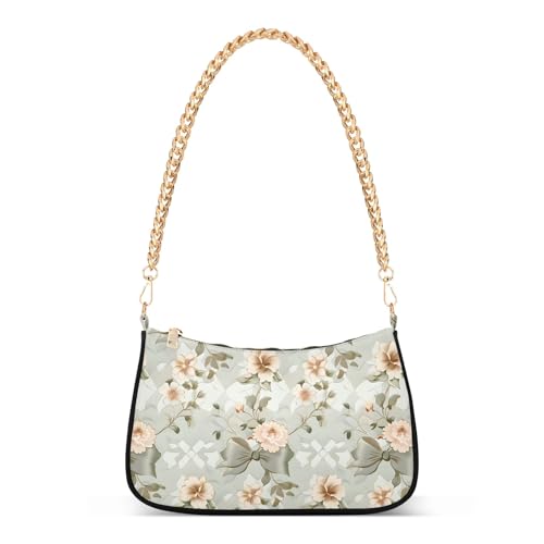 Clutch Shoulder Bags Tote Evening Purse Handbags for Women Flowers Pale Green Hobo Bags with Zipper Closure