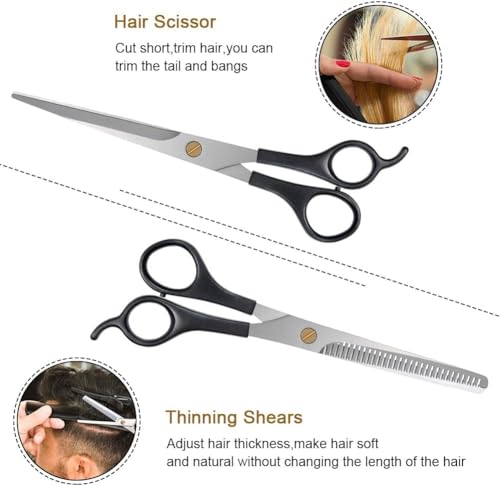 Beugo Haarschere Set, 2 Scharfe Scheren-Sets, Kamm, Haarschnitt Friseurumhänge, Effilierschere Set für Damen Herren Kinder Familie Friseursalon (Schwarz)