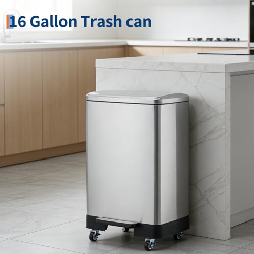 Caneca de Basura de Acero Inoxidable 60L con Pedal y Ruedas miniatura 5