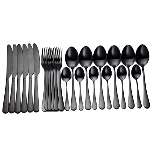 Couverts de table noirs et dorés incluant fourchettes couteaux cuillères