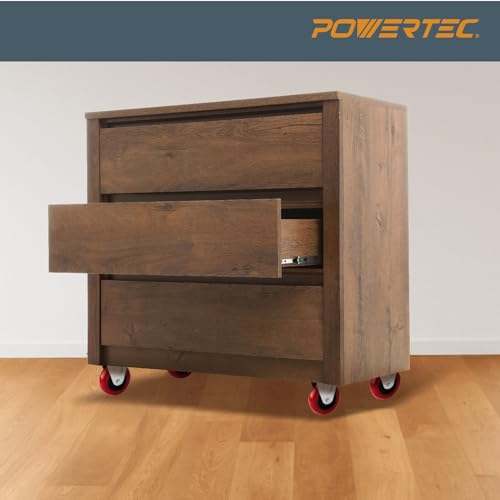POWERTEC 3 Inch Fixed Caster Wheels with 640 lbs Loads, Heavy Duty Plate Casters, Rigid Fixed Rubber Castor Wheels for Furniture, Cart, Dolly and Workbenches (17207) - Thumbnail 7