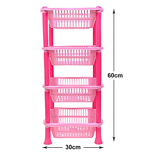 Image of Kuber Industries Plastic 4-Tier Multi-Purpose Square Storage Basket, Organizer, Shelf Rack (Pink)-50KM01717