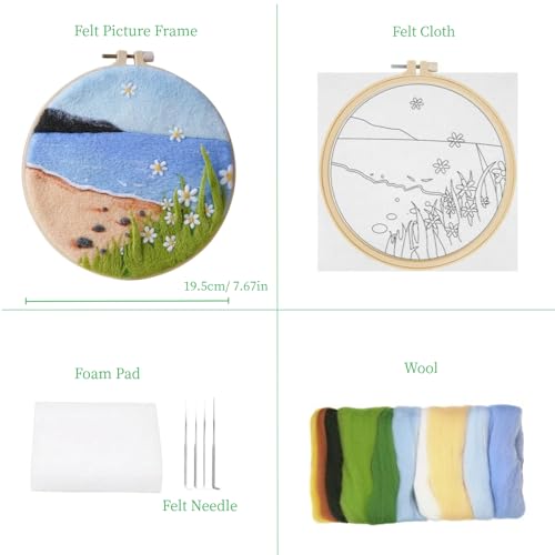 Image of Wonafa DIY Wool Needle Felt Starter Kit, Beginner Needle Felt Kit with Wool Felt Bag, Felts Needles, Photo Frame, Foam Mat, Felts Cloth and Instructions for Home Decor, Art Crafts (K2)