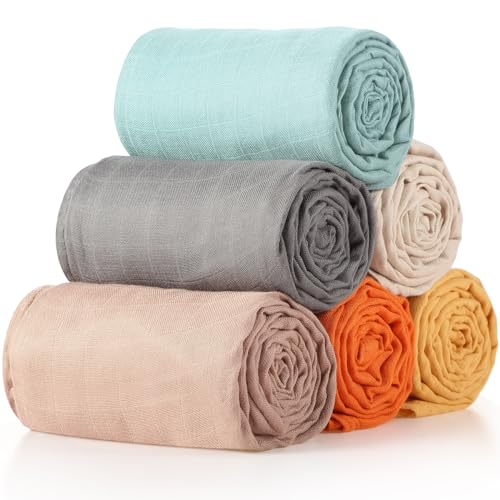 Preboun 6 Pack Large Muslin Swaddle Blankets for Newborn, Neutral