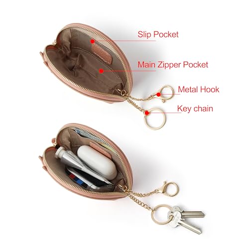 Image of Doris&Jacky Small Leather Coin Purse for Women, Mini Cat Coin Pouch And Animal Zipper Card Holder Wallet With Keychain (2-Light Pink)