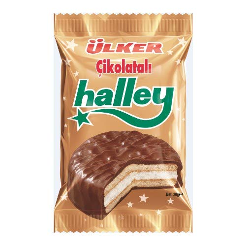 UlkerChocolate Marshmallow Cookies - Halley Chocolate Covered Marshmallow Sandwich, 30gr x 24 pcs