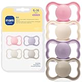 MAM Air Pacifier for Babies 6-16 Months, Extra Air Flow for Sensitive Skin, Developed with Medical Experts, BPA-Free Skin Soft Silicone, 4 Count, Made in Europe
