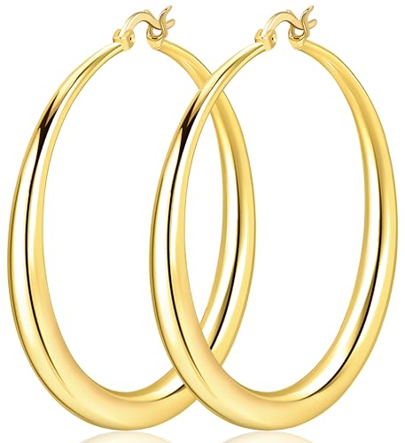 Lightweight Large Gold Hoop Earrings for Women Trendy Dainty 14K Real Gold Plated Big Earrings for Women Thick Gold Hoops for Jewelry Gifts 30mm/40mm/50mm