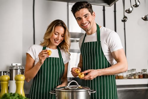 Image of 100% Cotton Cooking kitchen Apron for Women and Men chef apron With adjustable neckstrap and ties with center pocket with strong and durable cotton apron