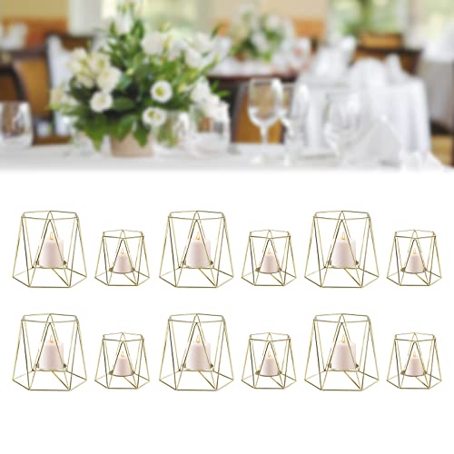Candle Holder Pillar Candle Holders 6 Sets 12 Pcs Geometric Tealight Holders Gold Metal Candleholder For Wedding Home Party Decor (S + L) #TOP4
