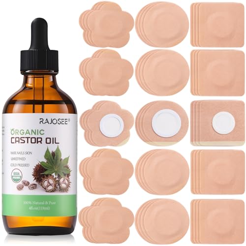 Castor Oil Pack Wrap for Belly Button with 4oz Organic Castor Oil...