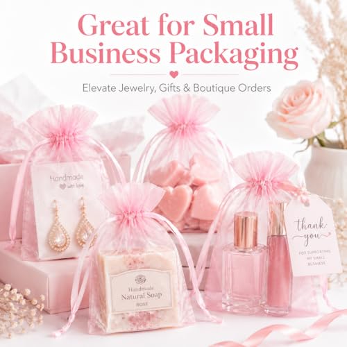 Image of Hopttreely Pink Organza Bags 4x6 Inch, 50PCS Premium 23X30 Density Mesh Drawstring Gift Bags for Women Jewelry Candy Sachet Goodie Graduation Birthday Wedding Baby Shower Party Favors