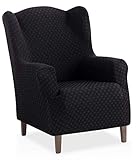 Bartali Funda de sillón orejero elástica Olivia - Color negro -Tamaño 1 plaza (de 70 a 110 cm).