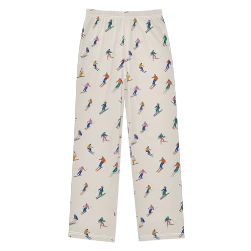 Colorful Skiers Pattern Pajama Pants Soft PJ Bottoms Lounge Pants for Sleepwear Sport Size 6-14 Years
