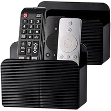 LINFIDITE 2 Pack Adhesive TV Remote Control Holder Wall Mount TV Remote Holder For Bedside Wall Remote Control Caddy Storage Organizer Stand Box For 2 Or 4 Remote Controls Black