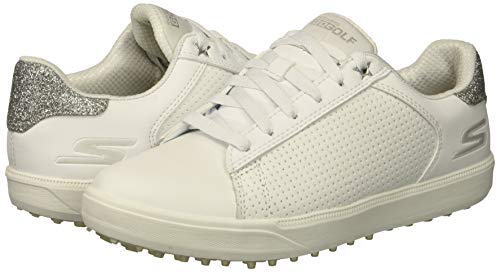 Skechers Women's Drive 4 Spikeless Waterproof Golf Shoe, White/Silver, 8 M Us #TOP7