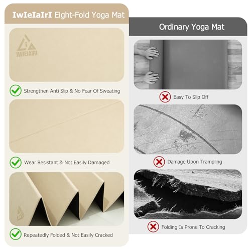 IwIeIaIrI Foldable Yoga Workout Mat with Strap– Lightweight, Non-Slip, POE, Portable & Easy to Store for Women Men Home Workout, Pilates, Gym, Travel, Floor Exercises (Beige) — view 5