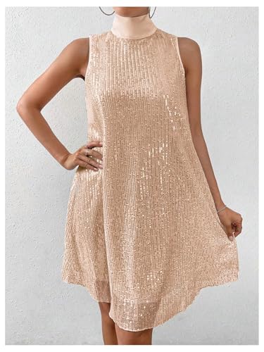 Image of Floerns Women's Sequin Sleeveless Tank High Neck Bow Shiny Party Dress