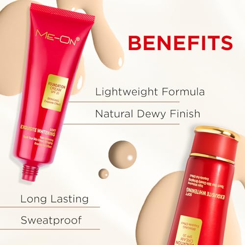 Image of ME-ON Exquisite Whitening Foundation Cream | Lightweight Formula | Natural Finish | Seamless Blend | All-Day Wear | Brightens Skin Tone (04-Skin Beige, 80 gm)