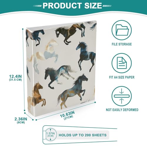 Image of Western Brown Horse 3 Ring Binder with 2 Interior Pockets 1.5 inch Binders 3 Ring Heavy Duty Fit 8.5 inch x 11 inch Letter Size for Office School, 2 Pack