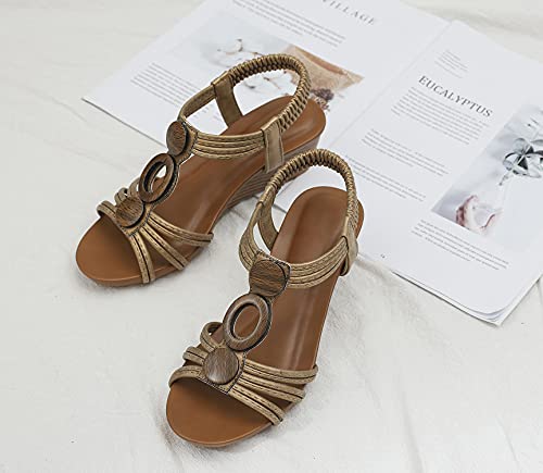 Fralosha Wedge Sandals For Women Dressy Open Toe Comfy Casual Summer High Heel Platform Breathable Beach Sandals Brown 10.5 #TOP1