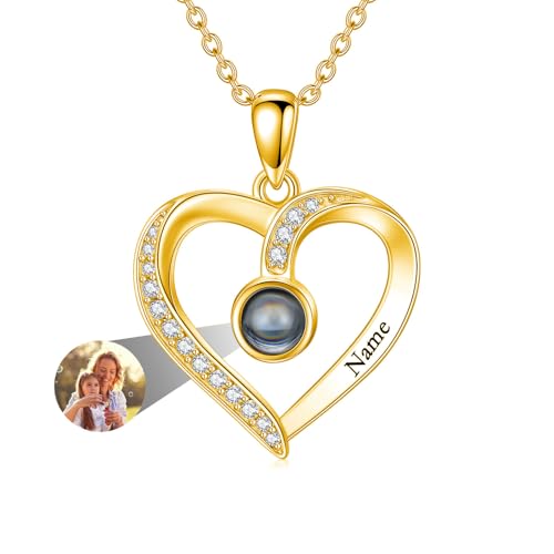 10K 14K 18K Gold Personalized Picture Necklace Projection Necklace with Photo Inside Custom Photo Pendant Necklace Mothers Day Jewelry Gift