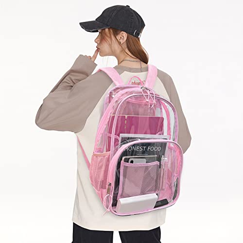 MIRLEWAIY Clear Backpack See Through Book Bag Heavy Duty School Backpack with Laptop Compartment for Stadium Job Security, Pink4