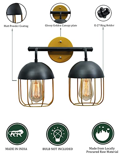 Image of Homesake Cage Wall Sconce, Modern Bathroom Wall Light Fixtures 2 Light Bathroom Vanity Light, Fixture for Bathrooms Lights Over Mirror, Farmhouse Black and Gold (11.5 inch)