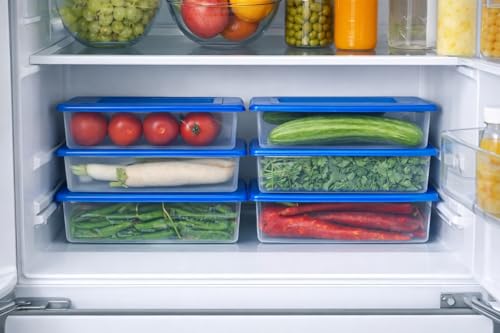 Image of Fridge Storage Containers Set of 4 (1500 ML Each) with LID, Stackable Fridge Storage Boxes for Fruits & Vegetables, BPA Free Kitchen Storage Containers for Fridge