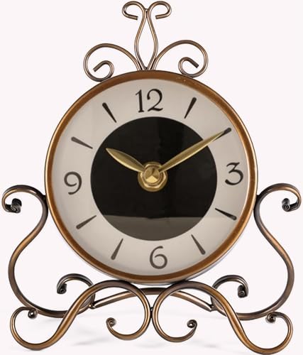 Image of Table Clock Antique Style 10 in dial 6 in Desk Clock Art Unique for Home Office Decor Metal Iron Glass Colour (Antique - 2)