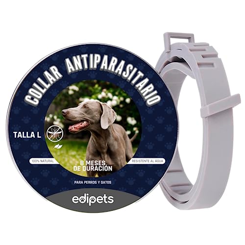 Edipets, Collar Antiparasitario Perros y Gatos, Eficaz contra Pulgas, Garrapatas, Larvas, Piojos y Mosquitos, para Mascotas Pequeñas, Medianas y Grandes. (L)