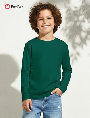 Image of PATPAT Boys Long Sleeve Shirts Cotton Solid Crew Neck Basic Shirts 5-16 Years