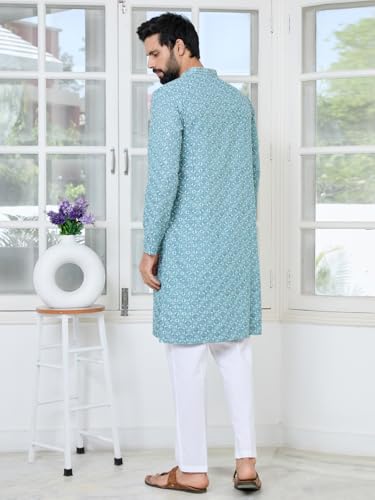 Image of See Designs Men's Full Sleeve Mandarin Collar Men Embroidered Straight Long Kurta - Festive Collection