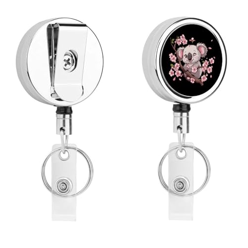 Cute Koala Bear Retractable Badge Holder Metal ID Name Holder Key Ring with Belt Clip