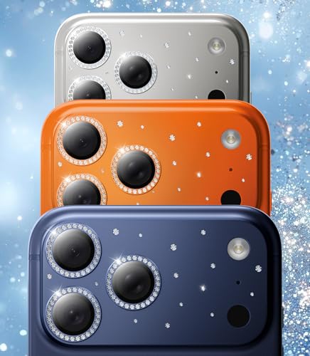 Image of HelloDeere for iPhone 17 Pro Max Camera Lens Protector [Not Easy to Break] [Ultra Bright] Round Gold Diamond Bling Tempered Glass Metal Frame Camera Cover for iPhone 17 Pro Max Lens Case Friendly (Blue,1 Pack)
