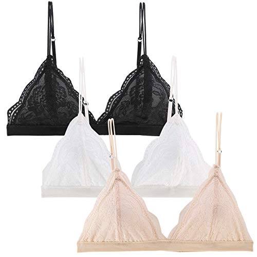 Axiba sutiã feminino confortável de renda sem fio 2 peças com capa macia P-G, 3pcs, Small