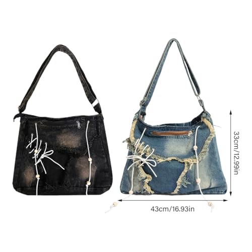 Sac à bandoulière denim délavé idéal pour les cours et les sorties - 3