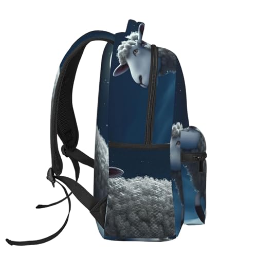 Casual Backpack for Women Men Sheep Flying over the Moon Lightweight Daypack Large Capacity Nurse Bag3
