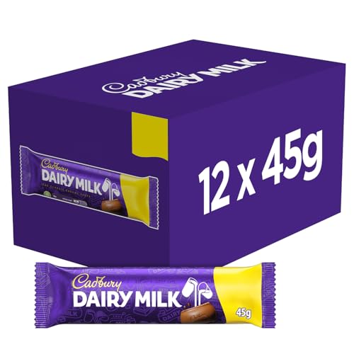 Cadbury Dairy Milk, Classic Creamy Taste, Barrita De Chocolate Con Leche Cadbury, Deliciosa y Cremosa - Pack 12 Unidades, 45 g