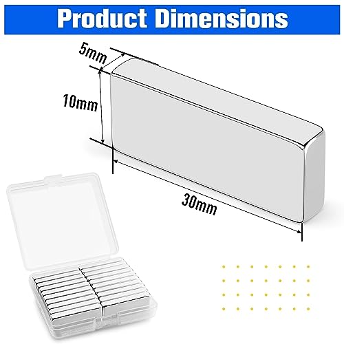 FINDMAG 10 Pack 30 x 10 x 5 mm Strong Neodymium Magnets Bar, Fridge Magnets Bar, Whiteboard Magnets, Rare Earth Magnets, Small Strong Magnets for Crafts Kitchen DIY Tool Office Locker Iron Shelf