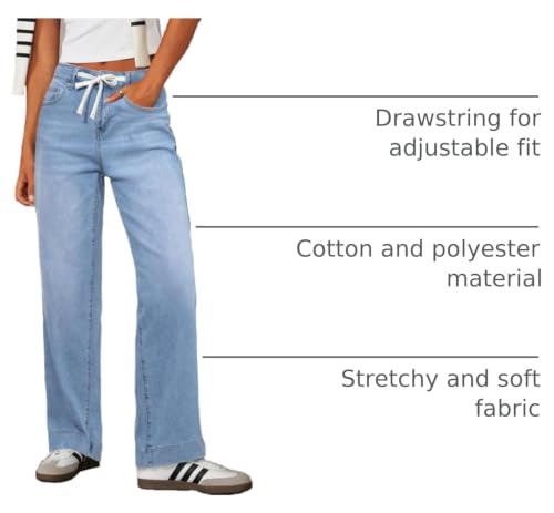 Image of Sidefeel Women's High Waisted Straight Leg Jeans Drawstring Denim Pants
