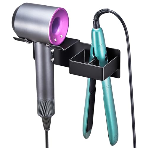 XILIMOR Porte Seche Cheveux et Lisseur Support Seche Cheveux Support Porte Seche Cheveux Mural Métal Adhésif Support Seche Cheveux sans Percage pour Hôtel,...