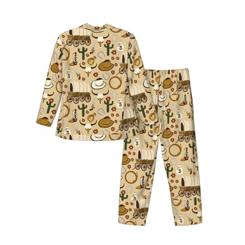 Wild West Cowboy Mens Pajama Sets 2 Piece Loungewear Button Down Sleepwear Pjs Set2