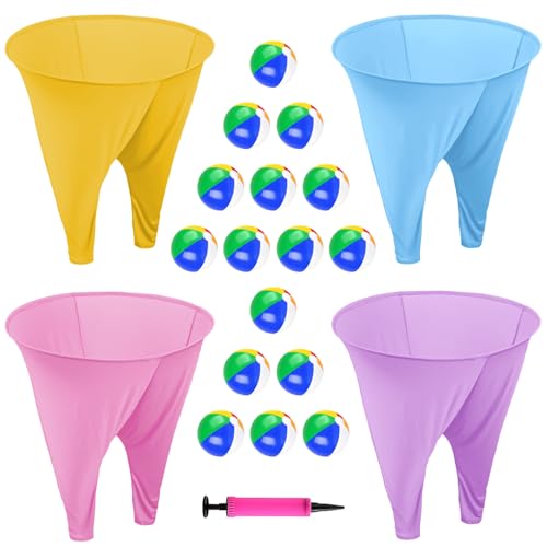 Image of ROMANKAS Adult Granny Pants Outdoor Game 4 Pack of Mixed Color Granny Pants Yard Game with 16 Bouncy Balls and 1 Air Pump (Random Colors) Granny Pants Game Large for Family Reunions Field Day