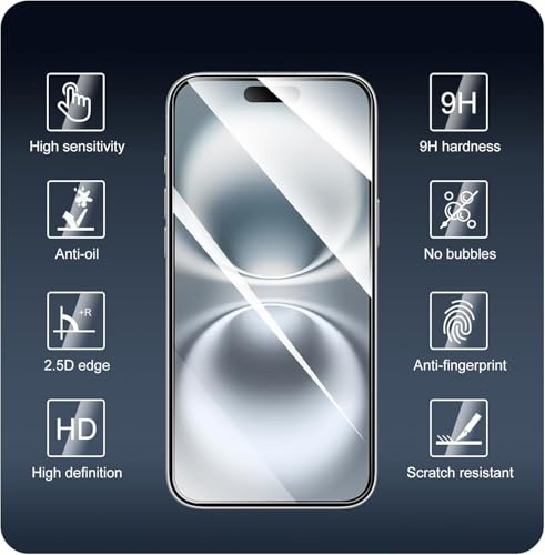 Image of TechTrendz Tempered Glass Screen Protector for iPhone 16 Pro Anti-Static Screen Guard, 9H Hardness, Military Grade Protection, Easy Installation Kit, Edge to Edge Full Coverage, Anti-Scratch Protector