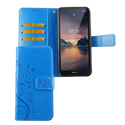 Étui Nokia 1.3 avec fonction support vidéo et fentes pour cartes bleu fleurs