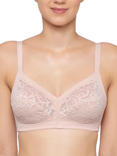 Image of Triumph Delicate Doreen Non Wired Non Padded Big Cup Bra Wireless Full Coverage Lace Everyday Women Bra Retro Support Wide Straps High Center Bridge Lingerie Pack of 1
