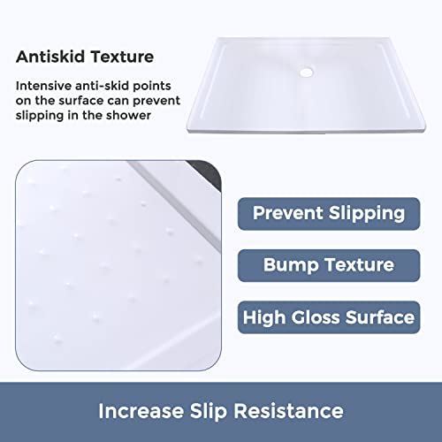 Delavin 48"L X 36"W Single Threshold Shower Base, Slip Resistant, Center Drain Location, Rectangle Acrylic Shower Pan In Glossy White #TOP4