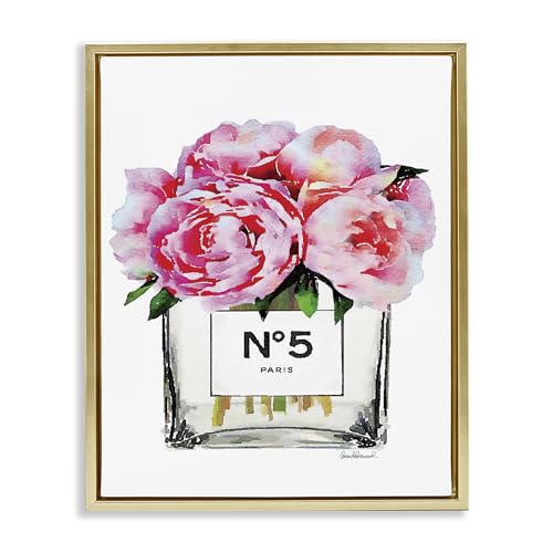 Image of Stupell Industries Glam Paris Vase with Pink Peony, Design by Amanda Greenwood, 16x20, Gold Floater Framed | Stupell Industries . By Amanda Greenwood . Ready to hang . Made in USA