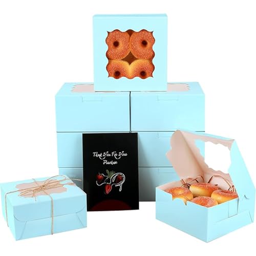 qiqee Light Blue Cookie Boxes with Window 36packs 6x6x3 Light Blue Bakery Box Pastry Box for Wedding Favor Birthday ＆ Party